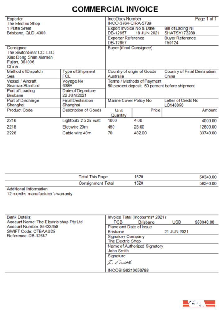 Australia Commercial Invoice company invoice PSD template